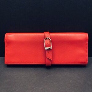 ROYCE New York Red Leather Travel Jewelry Roll Gold Hardware Suede Interior